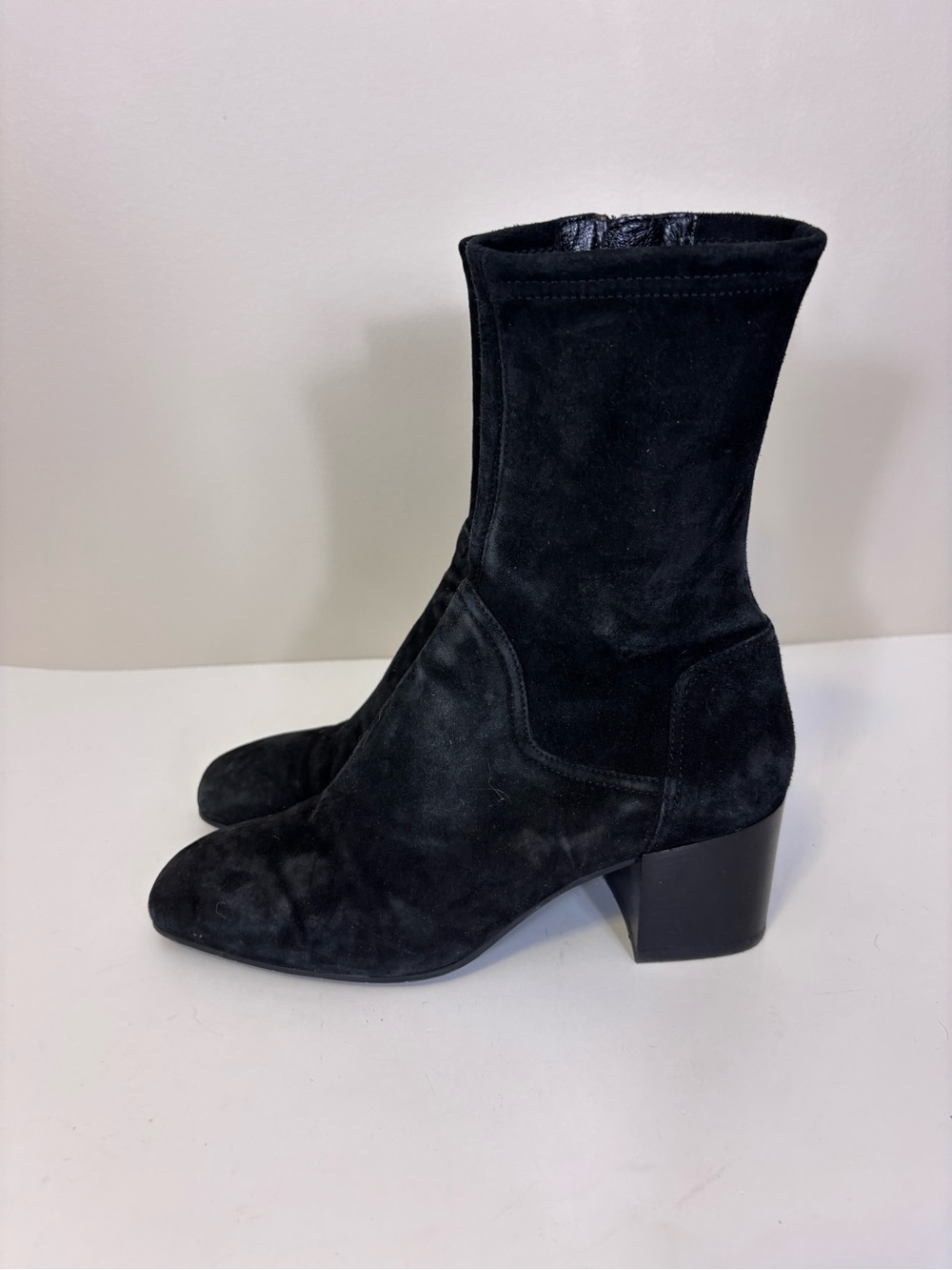 Aquatalia Black Suede Heeled Mid Calf Booties Size 7